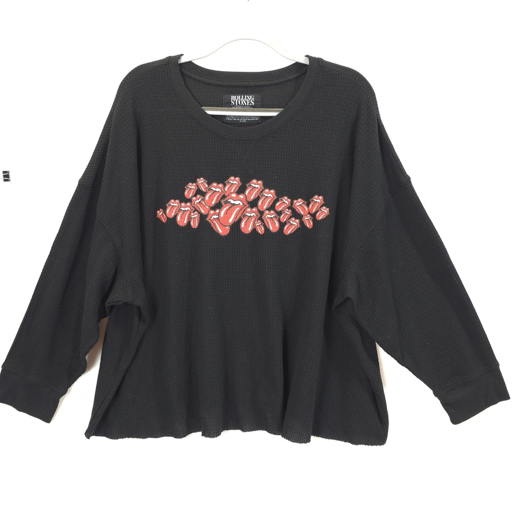Rolling Stones Waffle Knit Top Graphic Tongue Black Dolman Sleeves Women 4X
